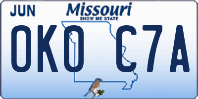 MO license plate OK0C7A
