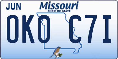 MO license plate OK0C7I