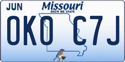 MO license plate OK0C7J