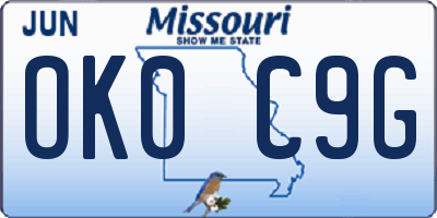 MO license plate OK0C9G