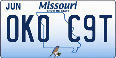 MO license plate OK0C9T