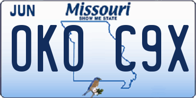 MO license plate OK0C9X