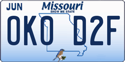 MO license plate OK0D2F