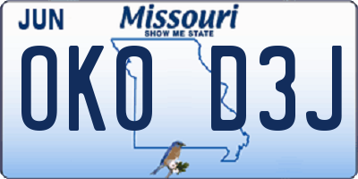 MO license plate OK0D3J