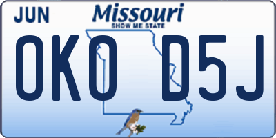 MO license plate OK0D5J