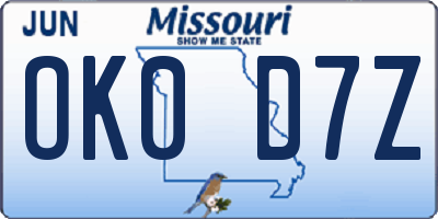 MO license plate OK0D7Z