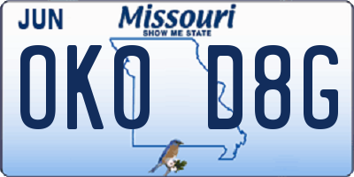 MO license plate OK0D8G