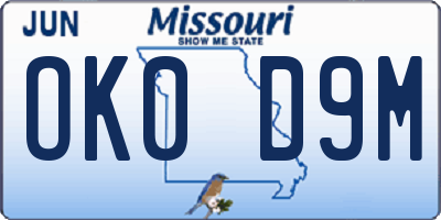 MO license plate OK0D9M