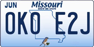 MO license plate OK0E2J