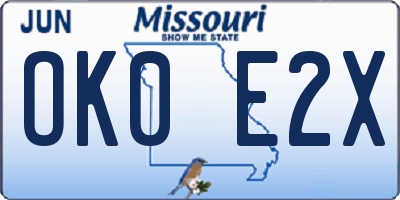 MO license plate OK0E2X