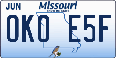MO license plate OK0E5F