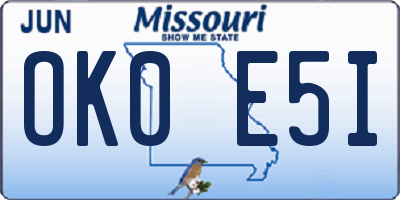 MO license plate OK0E5I