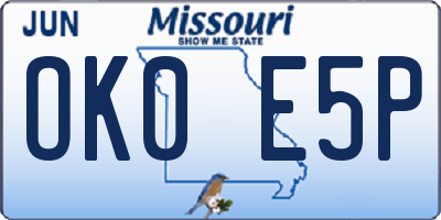 MO license plate OK0E5P
