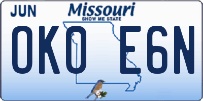 MO license plate OK0E6N
