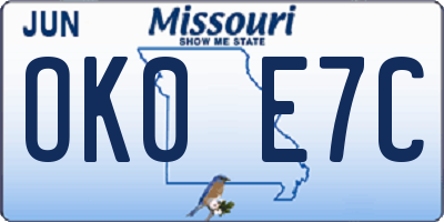 MO license plate OK0E7C