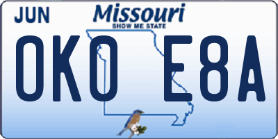 MO license plate OK0E8A
