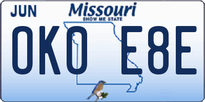 MO license plate OK0E8E