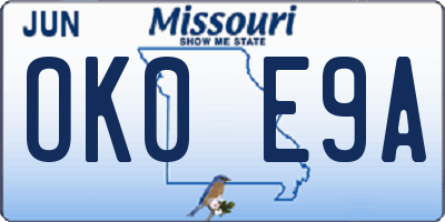 MO license plate OK0E9A