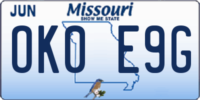 MO license plate OK0E9G