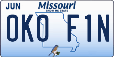 MO license plate OK0F1N