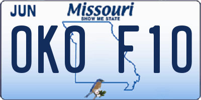 MO license plate OK0F1O