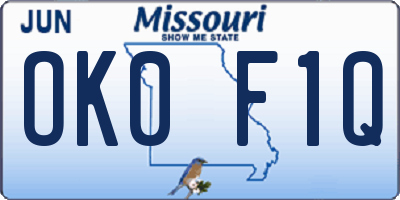 MO license plate OK0F1Q