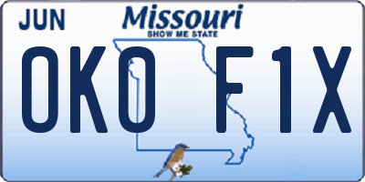 MO license plate OK0F1X