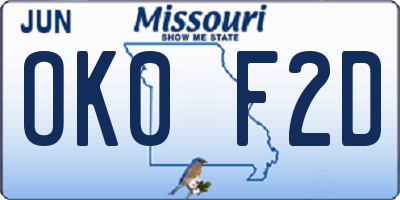 MO license plate OK0F2D