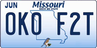 MO license plate OK0F2T