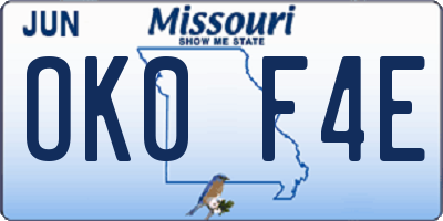 MO license plate OK0F4E