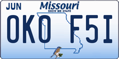 MO license plate OK0F5I