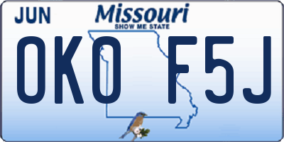 MO license plate OK0F5J