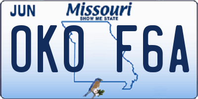 MO license plate OK0F6A