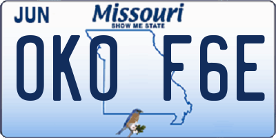 MO license plate OK0F6E