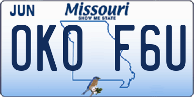 MO license plate OK0F6U