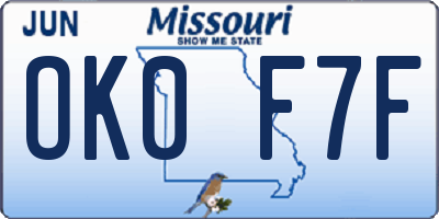 MO license plate OK0F7F
