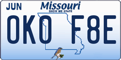 MO license plate OK0F8E