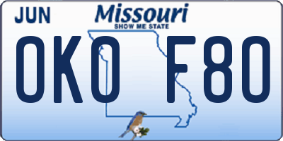 MO license plate OK0F8O