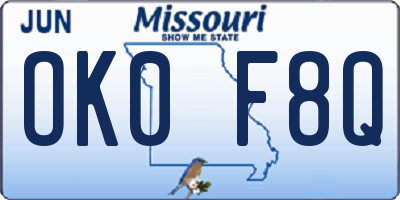 MO license plate OK0F8Q