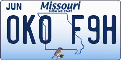 MO license plate OK0F9H