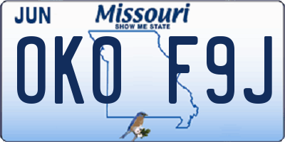 MO license plate OK0F9J