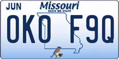 MO license plate OK0F9Q