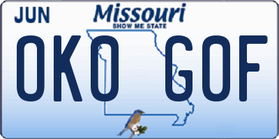 MO license plate OK0G0F