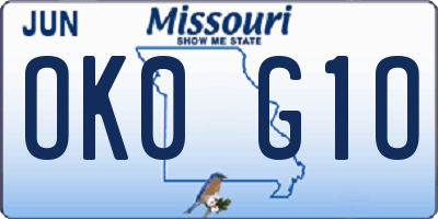 MO license plate OK0G1O