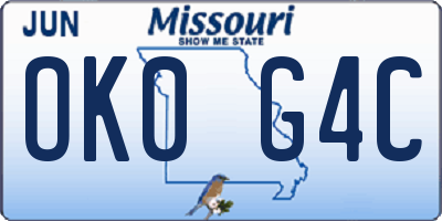 MO license plate OK0G4C