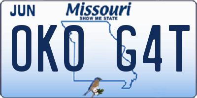 MO license plate OK0G4T