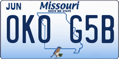 MO license plate OK0G5B