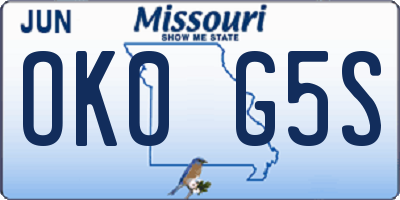 MO license plate OK0G5S
