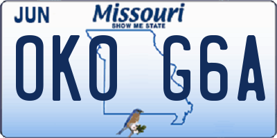 MO license plate OK0G6A