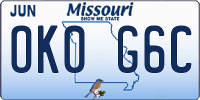 MO license plate OK0G6C